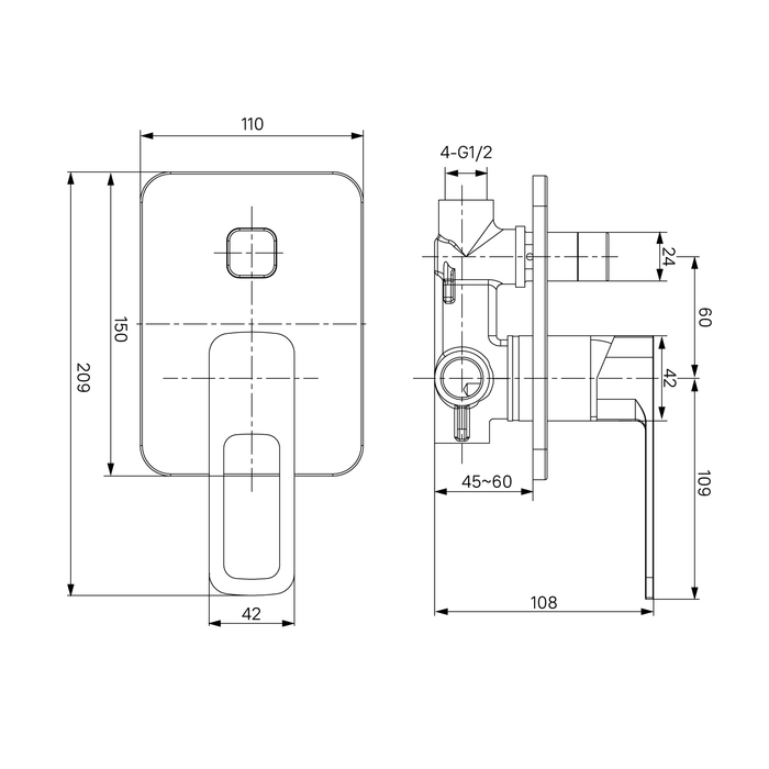 Смеситель для ванны с душем IDDIS Slide SLISB00i67 С ВНУТРЕННЕЙ ЧАСТЬЮ