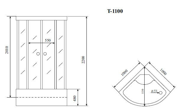 Душевая кабина Timo Standart T-1100 с высоким поддоном, с сиденьем