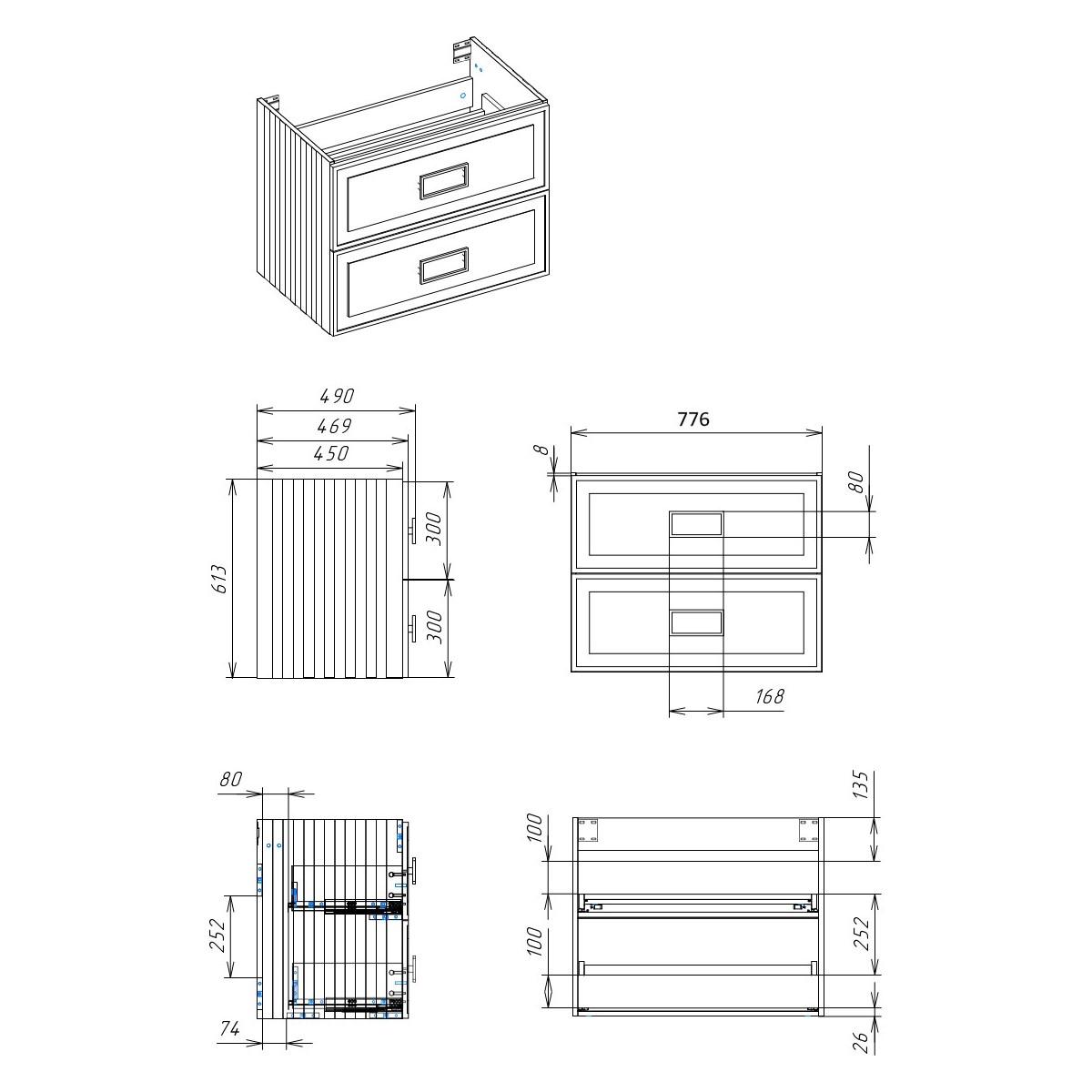 Тумба для комплекта La Fenice Cubo Twin 80 серая