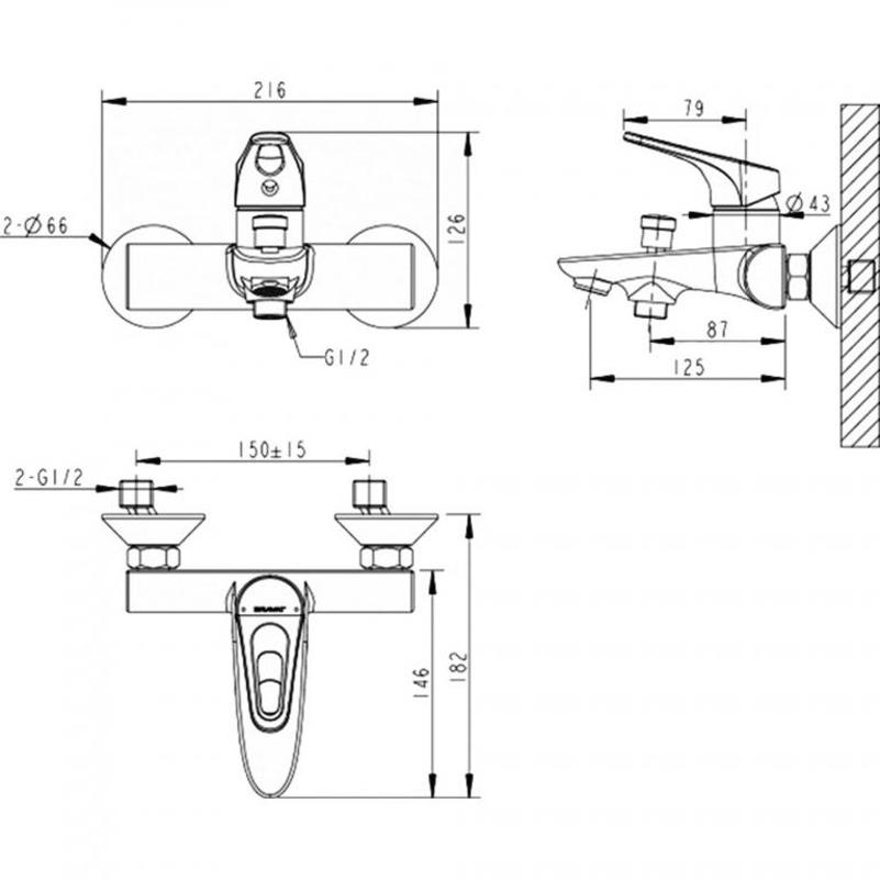 Смеситель для ванны с душем Bravat Drop-D F648162C-B-RUS