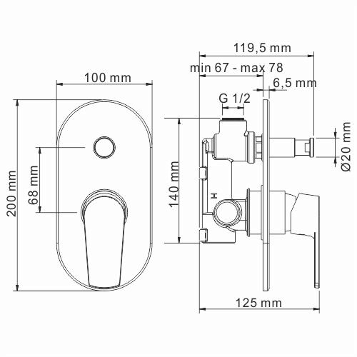 Смеситель для ванны с душем Wasserkraft Dill 6161 С ВНУТРЕННЕЙ ЧАСТЬЮ