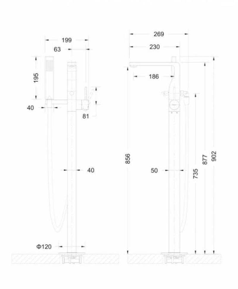 Напольный смеситель для ванны с душем Bravat Arc F66061K-B3-ENG