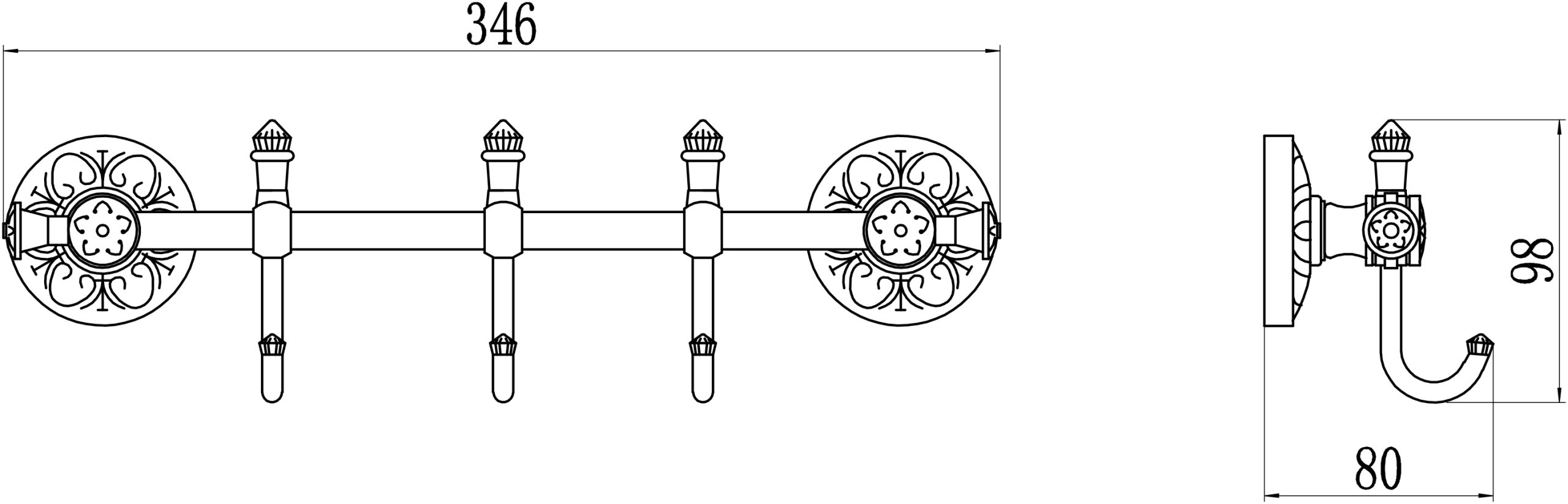 Крючок Savol 58 с S-005873C бронза, 30 см