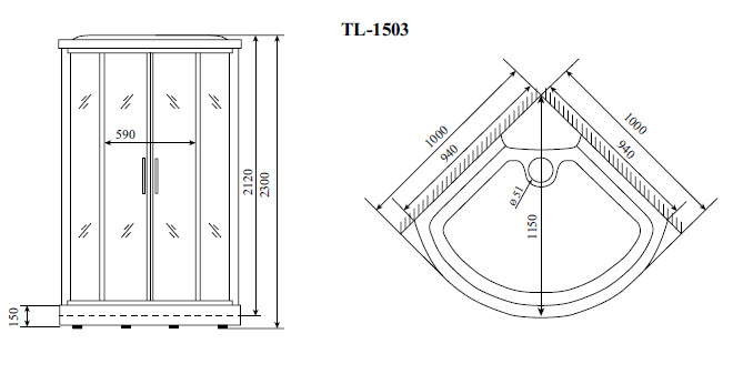 Душевая кабина Timo Lux TL-1503 с сиденьем