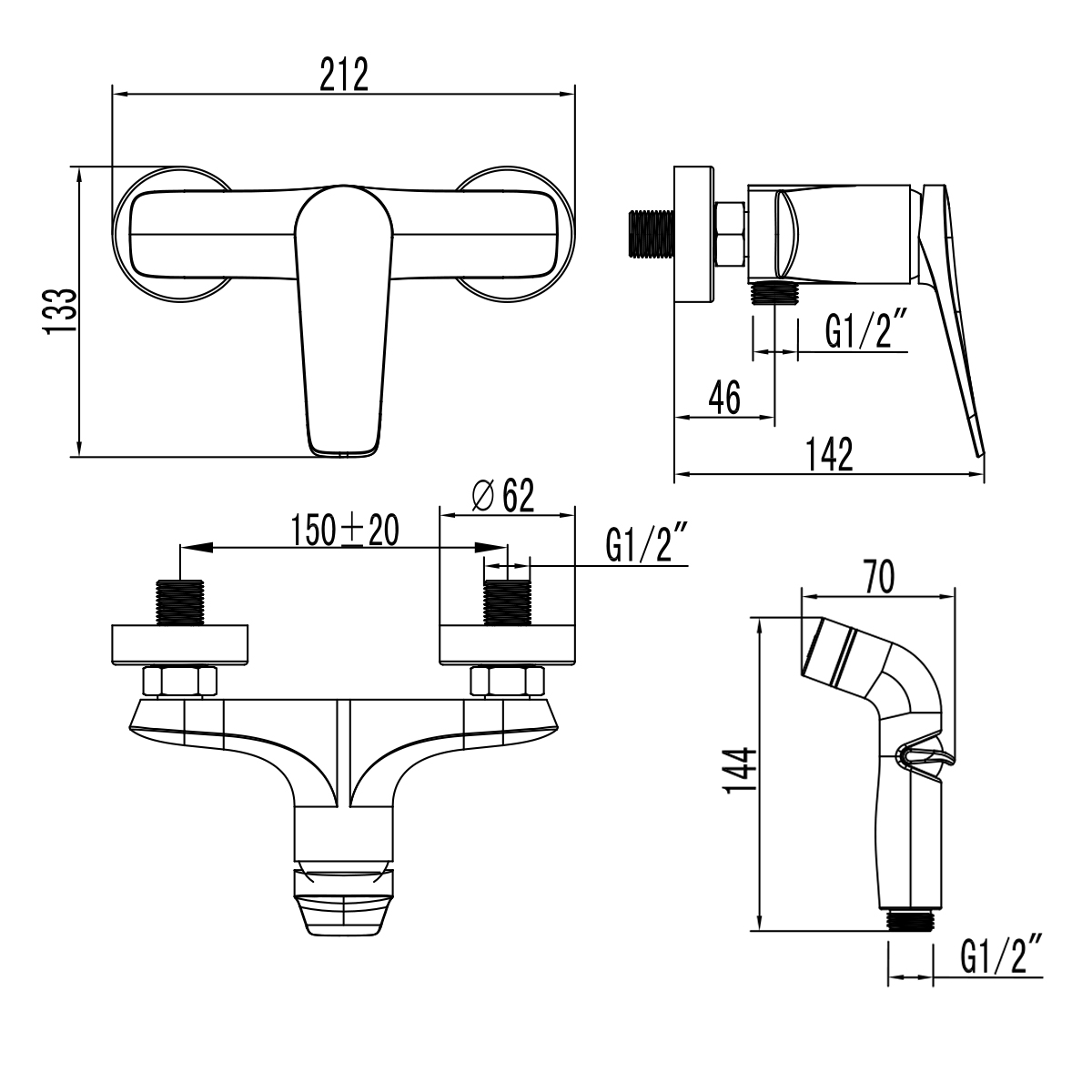 Гигиенический душ Lemark Bronx LM3718GM со смесителем, графит