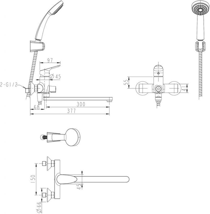 Универсальный смеситель Bravat Drop F64898C-LB