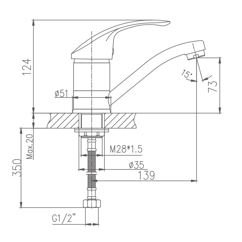 Смеситель для кухни Haiba HB21 хром HB4521-2