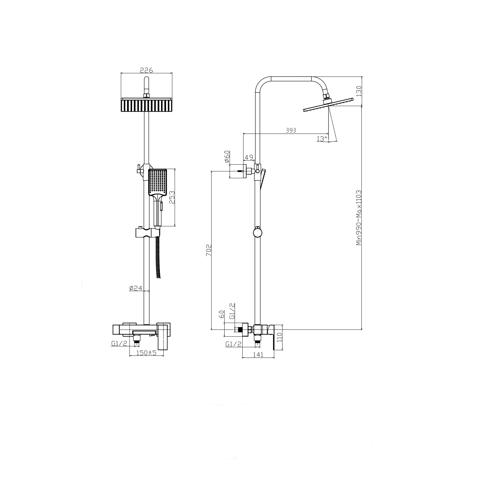 Душевая стойка Rush Thira TR3635-50Black черная