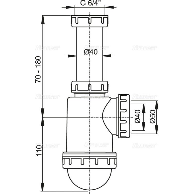 Сифон для мойки AlcaPlast A443 с накидной гайкой 6/4