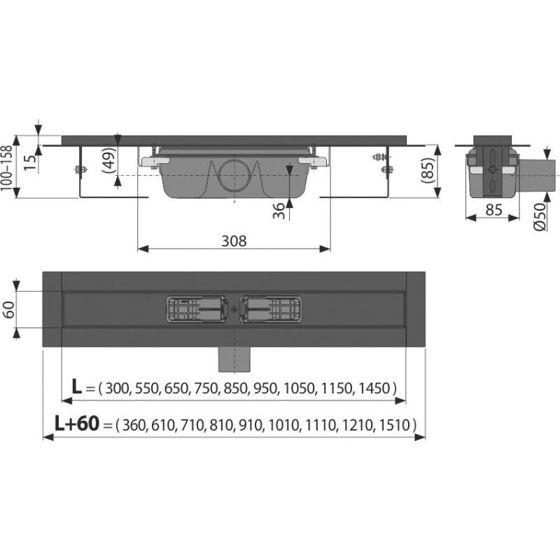 Душевой лоток AlcaPlast APZ1Black APZ1BLACK-1150 без решетки