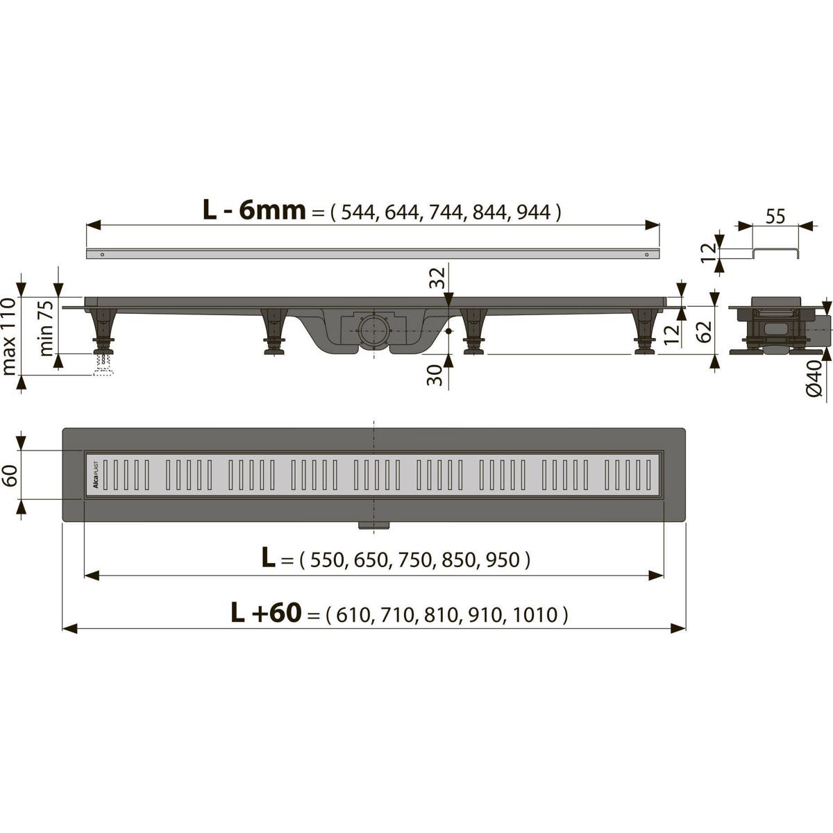 Душевой лоток AlcaPlast APZ10-Simple AG100401750 (APZ10-750M) с решеткой и опорами