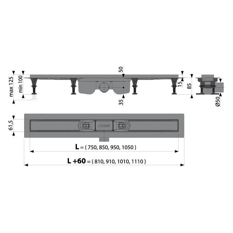 Душевой лоток AlcaPlast Optima APZ12-750 с опорами