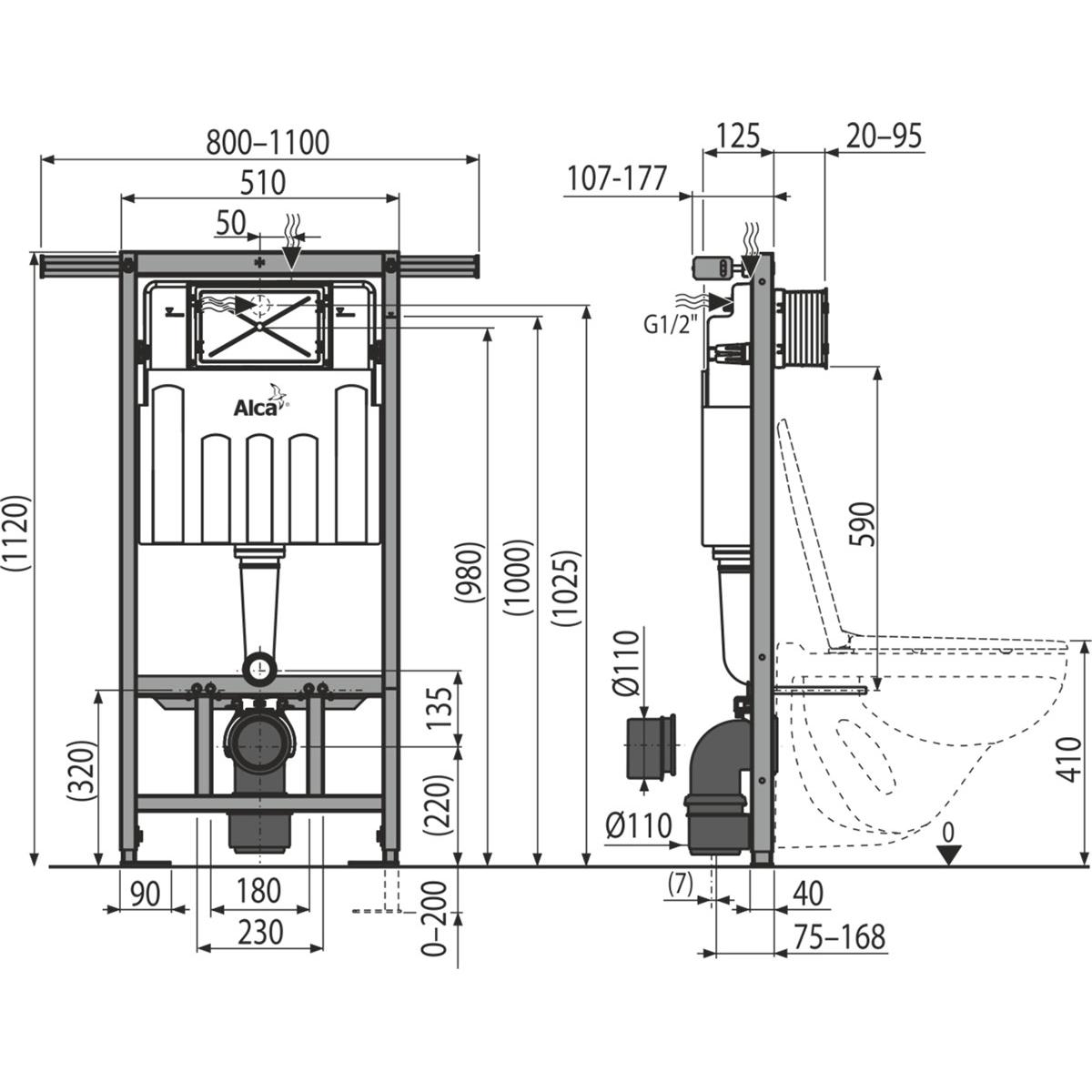 Система инсталляции для унитазов AlcaPlast A102 Jadromodul AM102/1120