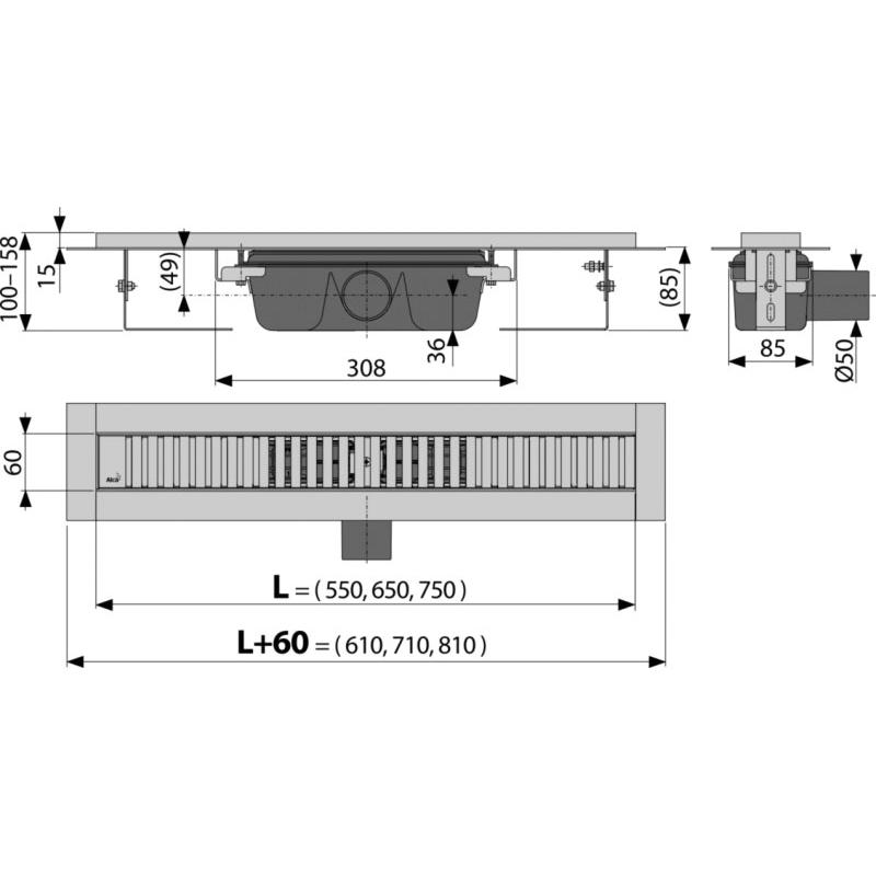 Душевой лоток AlcaPlast APZ1 SMART-LINE-750 с опорами и решеткой