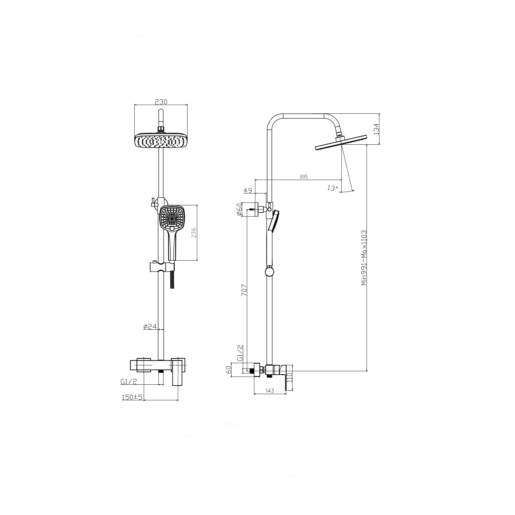 Душевая стойка Rush Thira TR3635-40 хром