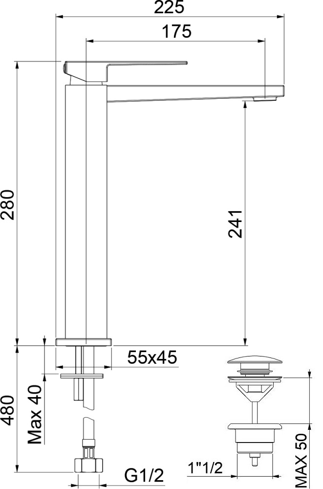 Смеситель для раковины Webert Pegaso PE830402560 чёрный