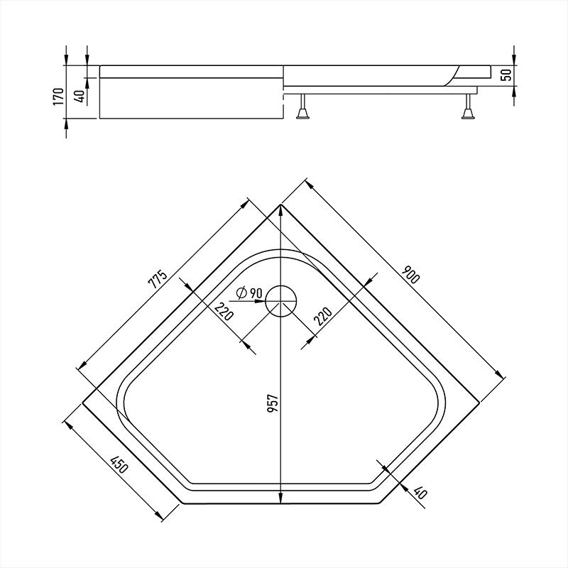 Поддон для душа Alex Baitler AB9017V-1 пятиугольный