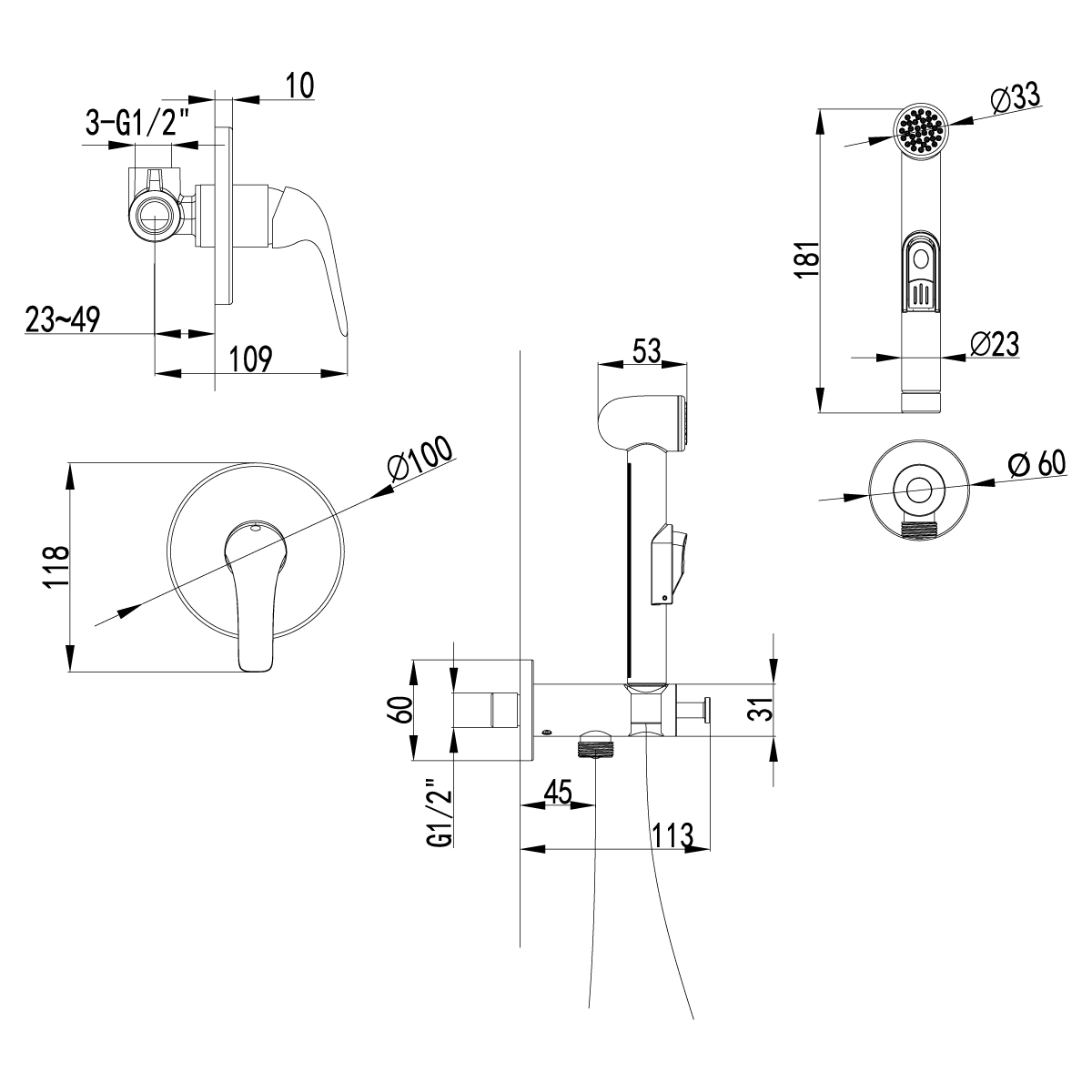 Гигиенический душ Lemark plus Advance LM1219C со смесителем, С ВНУТРЕННЕЙ ЧАСТЬЮ