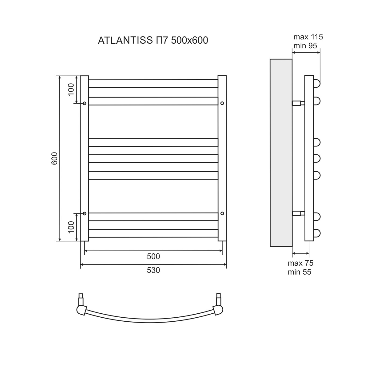 Полотенцесушитель водяной Lemark Atlantiss П7 50x60, черный