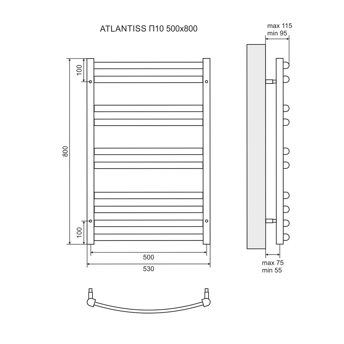 Полотенцесушитель водяной Lemark Atlantiss П10 50x80, черный