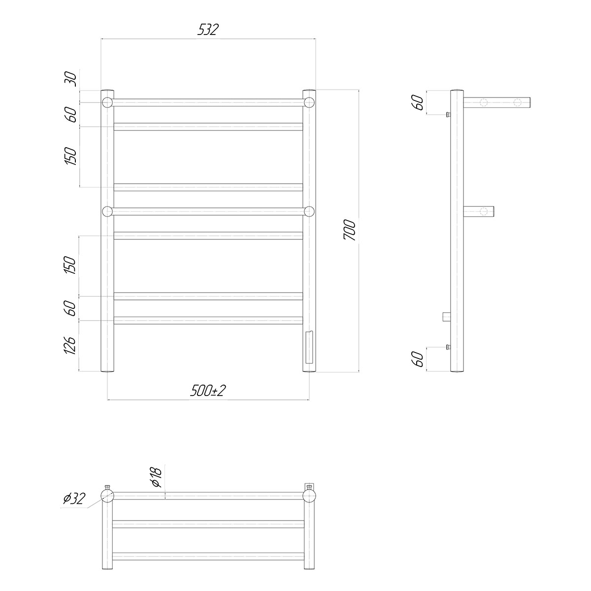 Полотенцесушитель электрический Lemark Pramen П7 50x70, хром