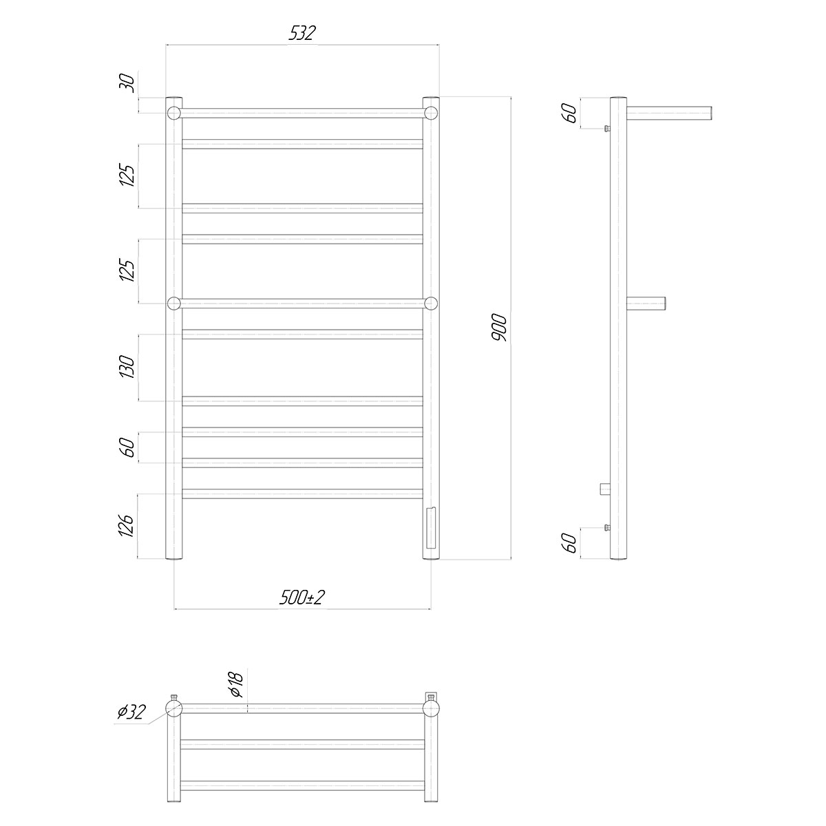 Полотенцесушитель электрический Lemark Pramen П10 50x90, хром