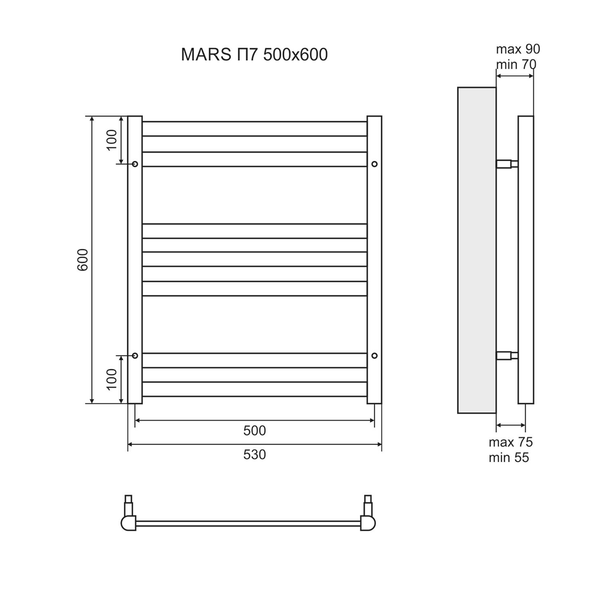 Полотенцесушитель электрический Lemark Mars П7 50x60