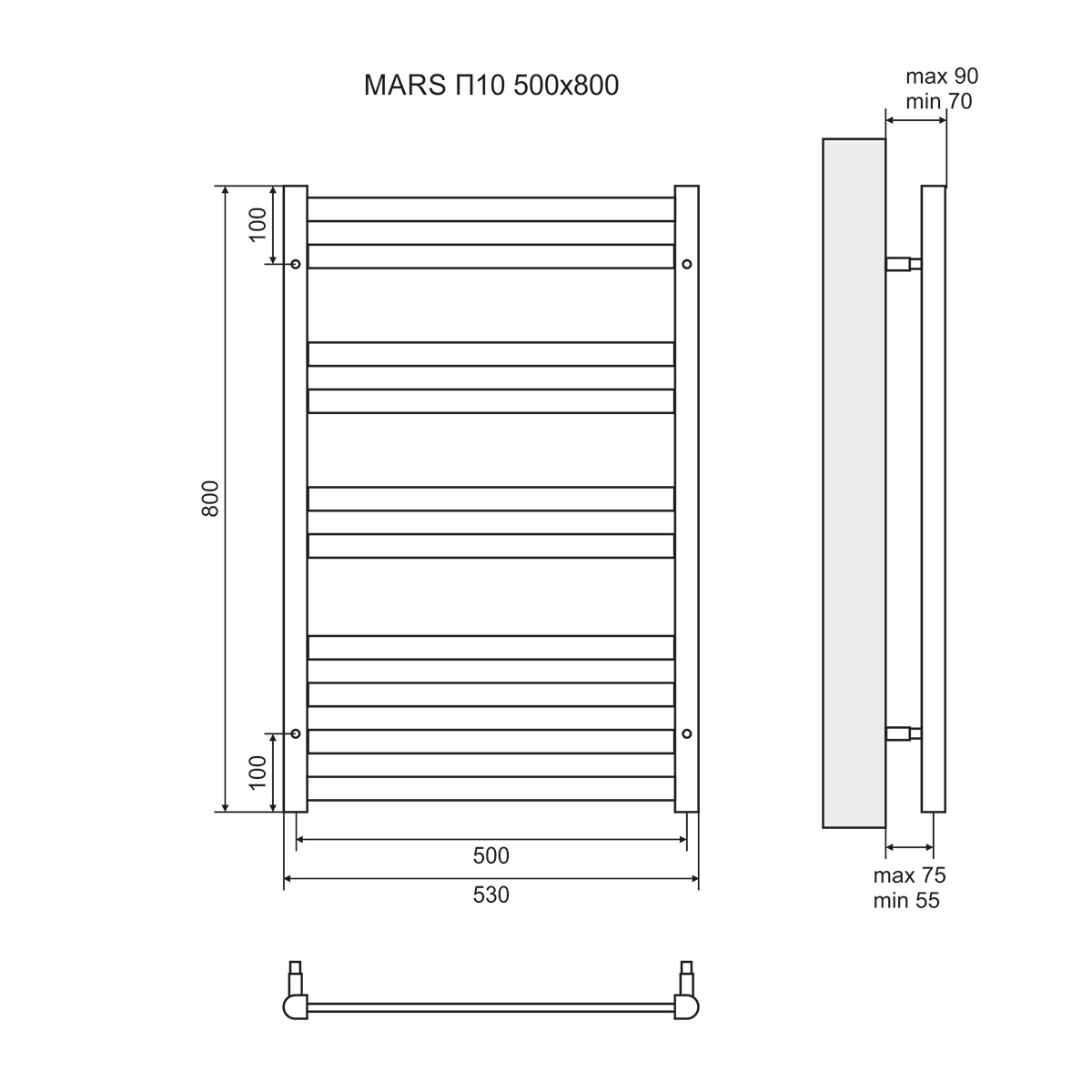 Полотенцесушитель электрический Lemark Mars П10 50x80