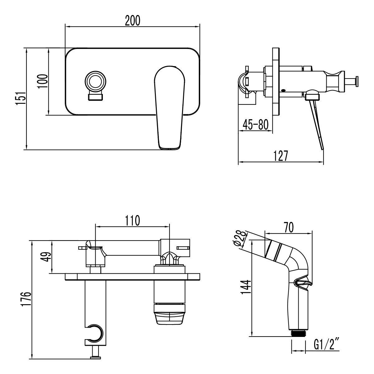 Гигиенический душ Lemark Bronx LM3720BL со смесителем, С ВНУТРЕННЕЙ ЧАСТЬЮ, черный