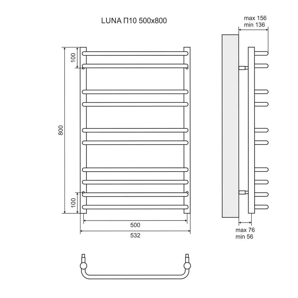 Полотенцесушитель электрический Lemark Luna П10 50x80