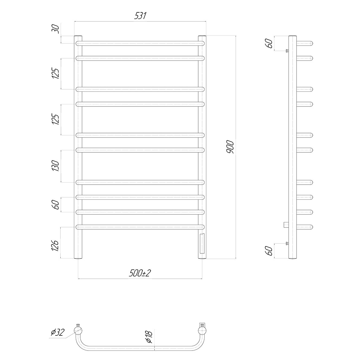 Полотенцесушитель электрический Lemark Luna П10 50x90, хром