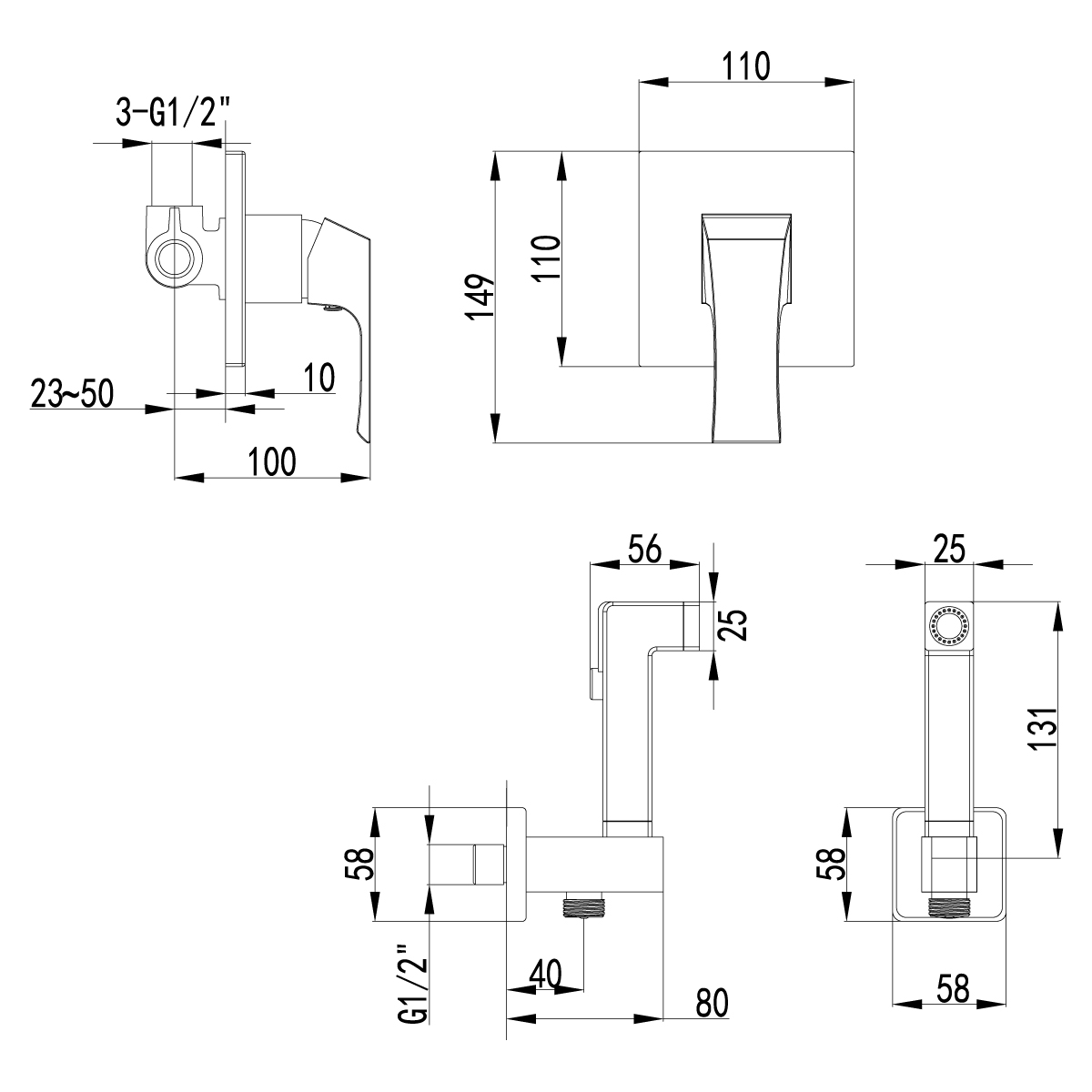 Гигиенический душ Lemark Unit LM4519C со смесителем, С ВНУТРЕННЕЙ ЧАСТЬЮ