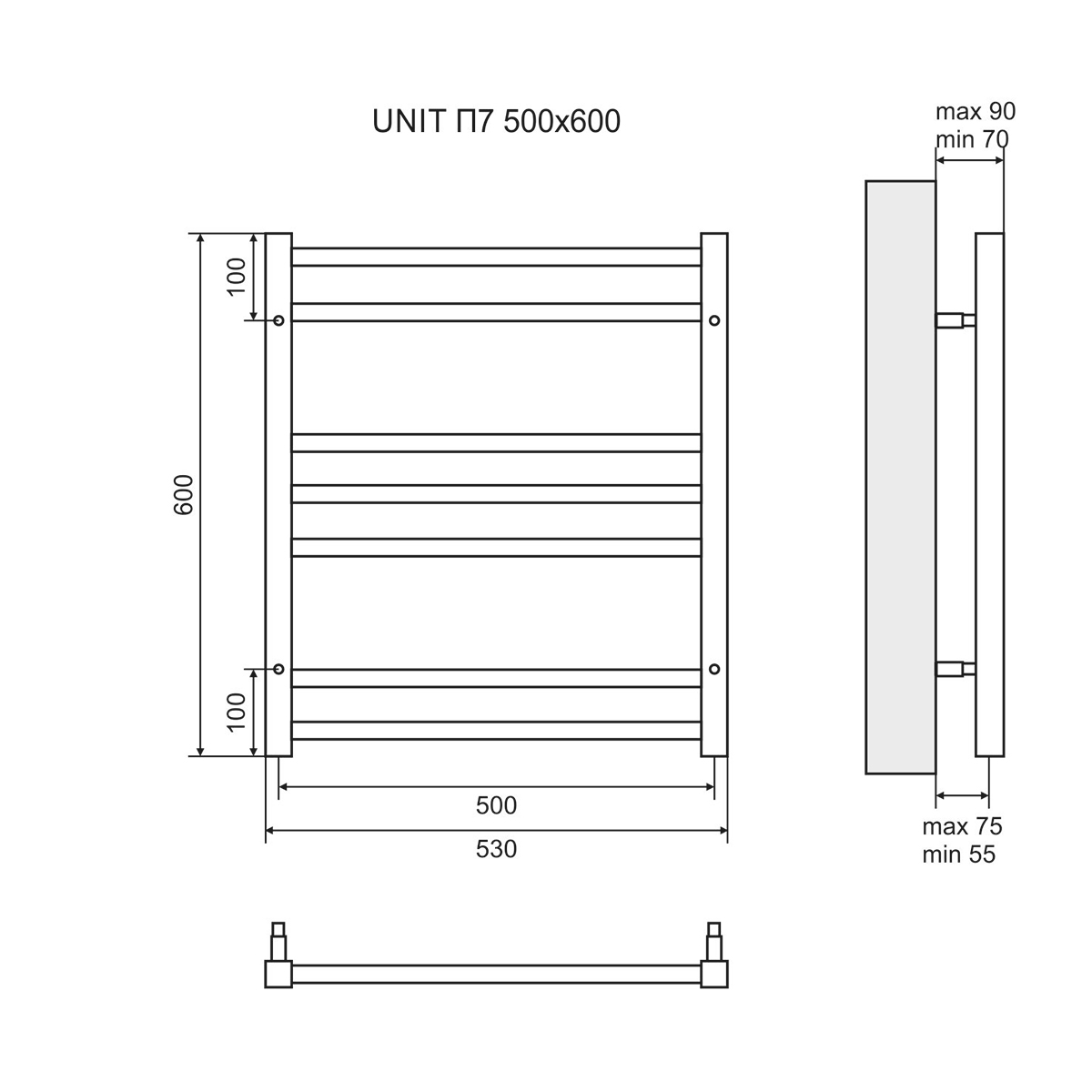 Полотенцесушитель водяной Lemark Unit П10 50x80, черный