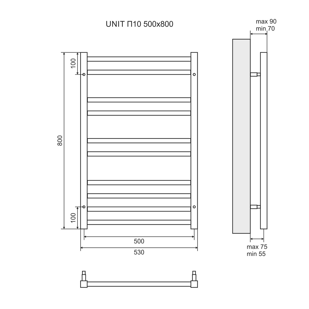 Полотенцесушитель электрический Lemark Unit П10 50x80, черный