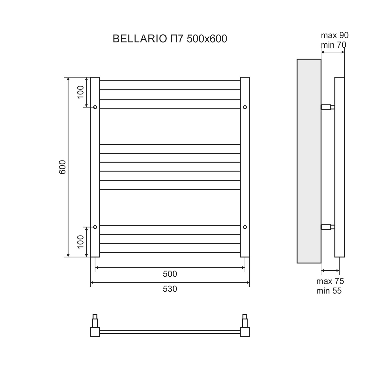 Полотенцесушитель водяной Lemark Bellario П7 50x60, черный