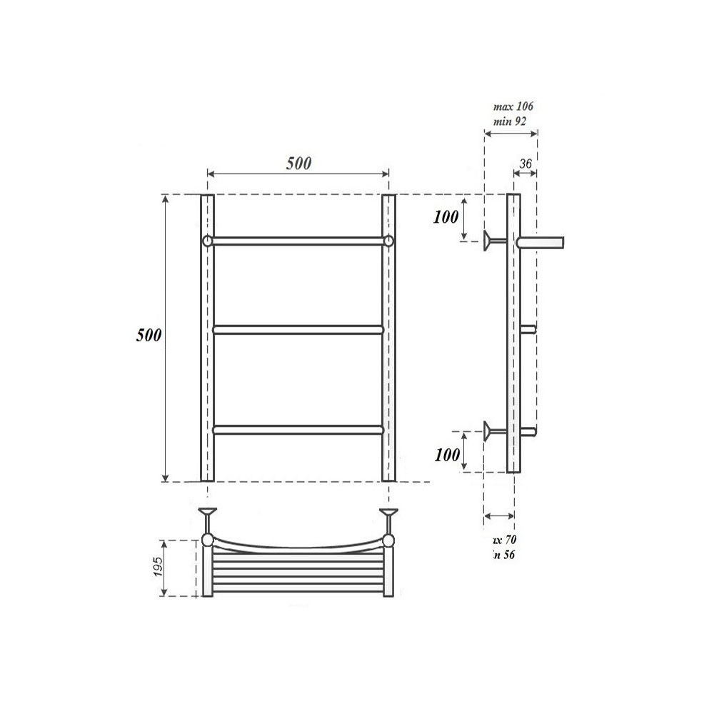 Полотенцесушитель электрический Point Афина PN04155PE 50x50, с полкой