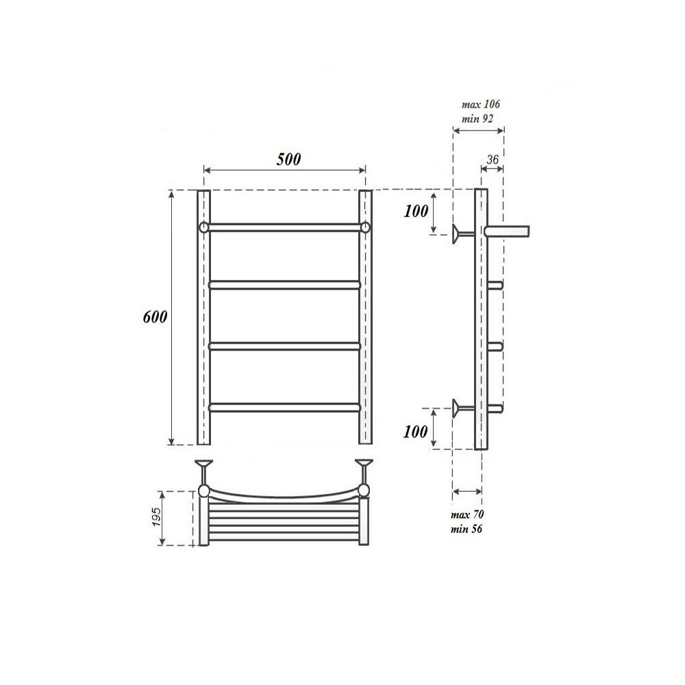 Полотенцесушитель водяной Point Афина PN04156P 50x60, с полкой