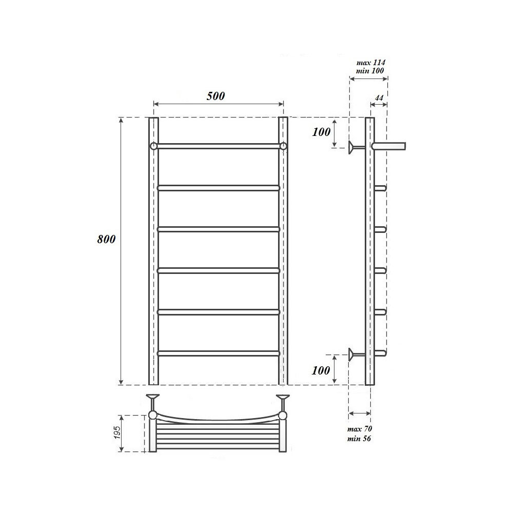 Полотенцесушитель водяной Point Афина PN04158P 50х80, хром, с полкой