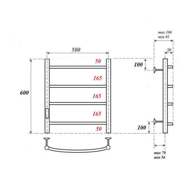 Полотенцесушитель электрический Point Афина PN04756B 50х60, черный