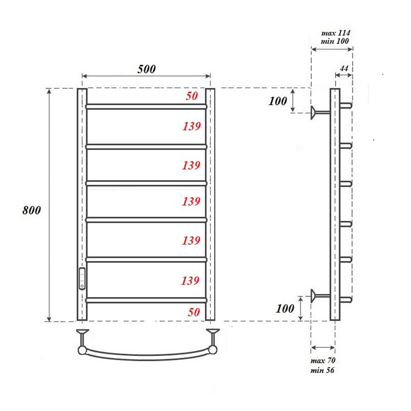 Полотенцесушитель электрический Point Афина PN04758B 50х80, черный