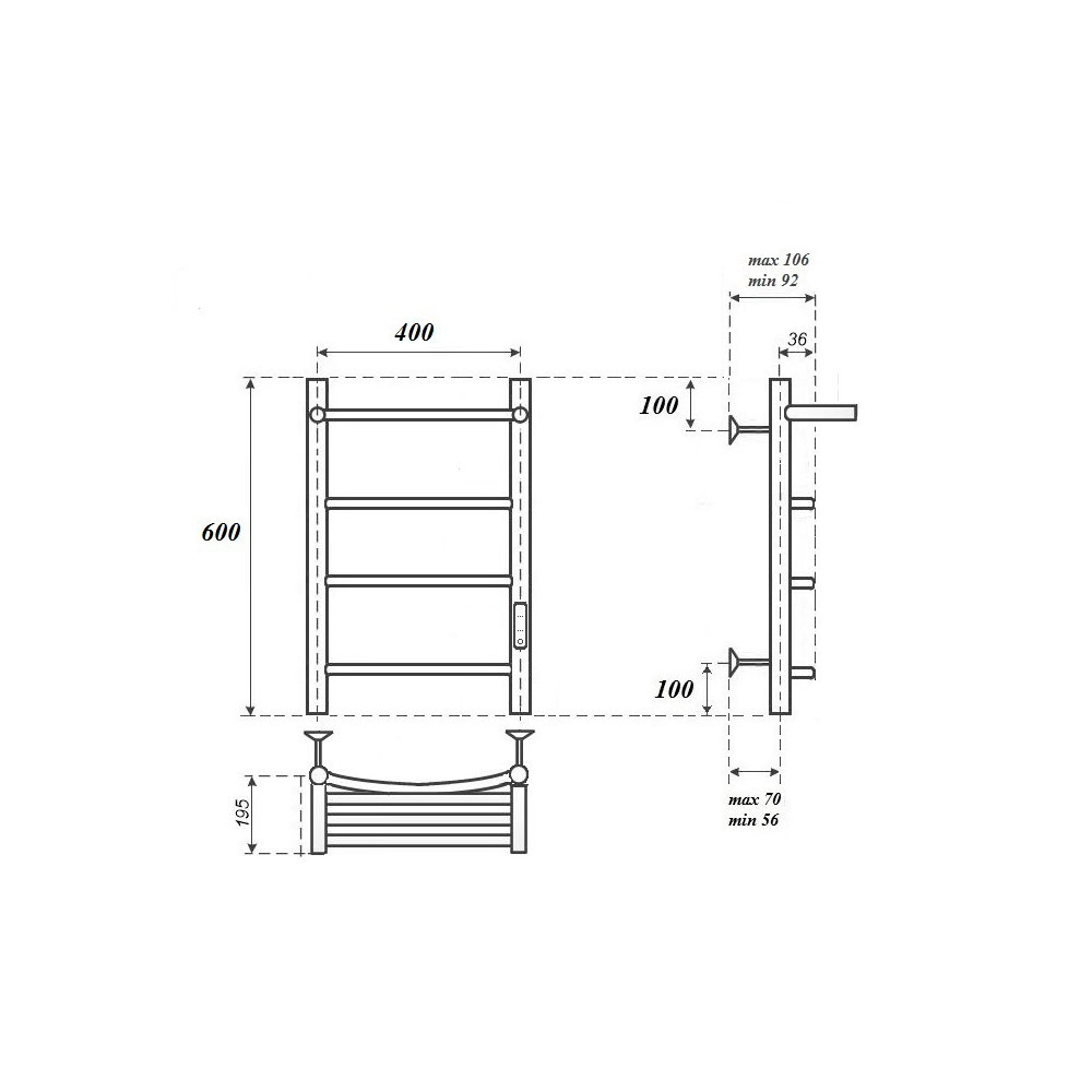 Полотенцесушитель электрический Point Афина PN04846PB 40х60, черный, с полкой