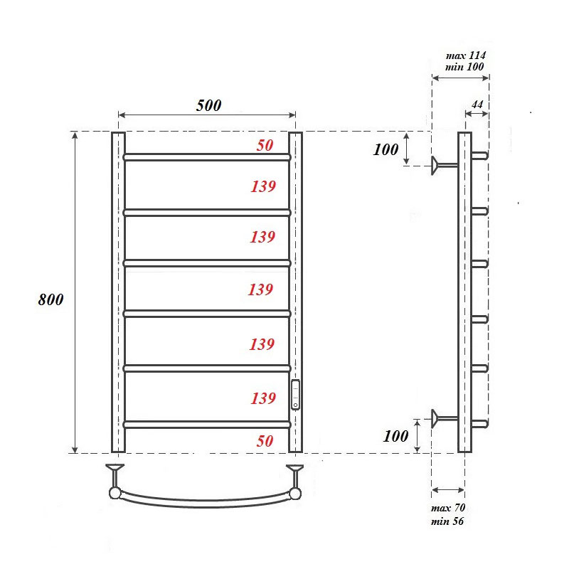 Полотенцесушитель электрический Point Афина PN04858B 50х80, черный