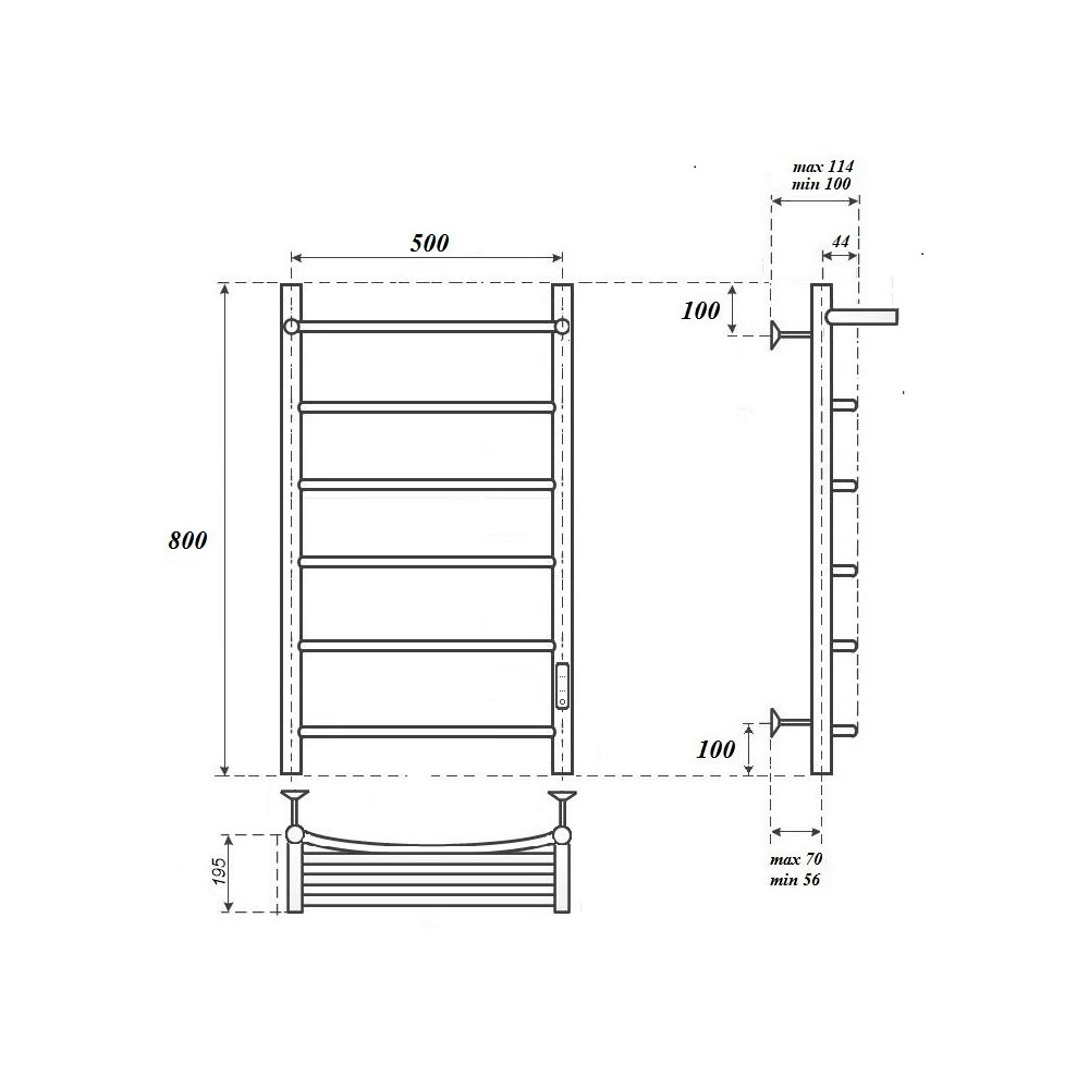 Полотенцесушитель электрический Point Афина PN04858PB 50х80, черный, с полкой