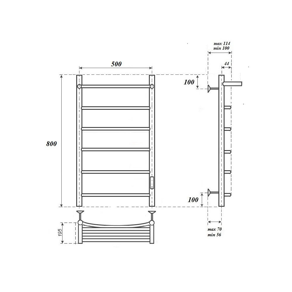 Полотенцесушитель электрический Point Афина PN04858P 50х80, хром, с полкой