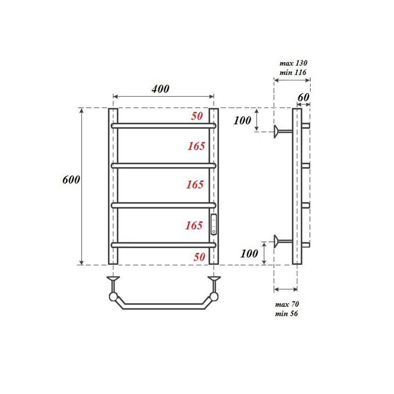 Полотенцесушитель электрический Point Виктория PN06846 40х60, хром