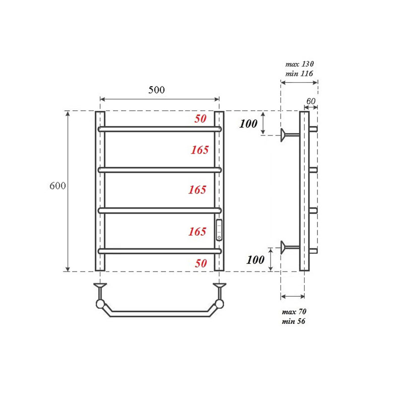 Полотенцесушитель электрический Point Виктория PN06856 50х60, хром