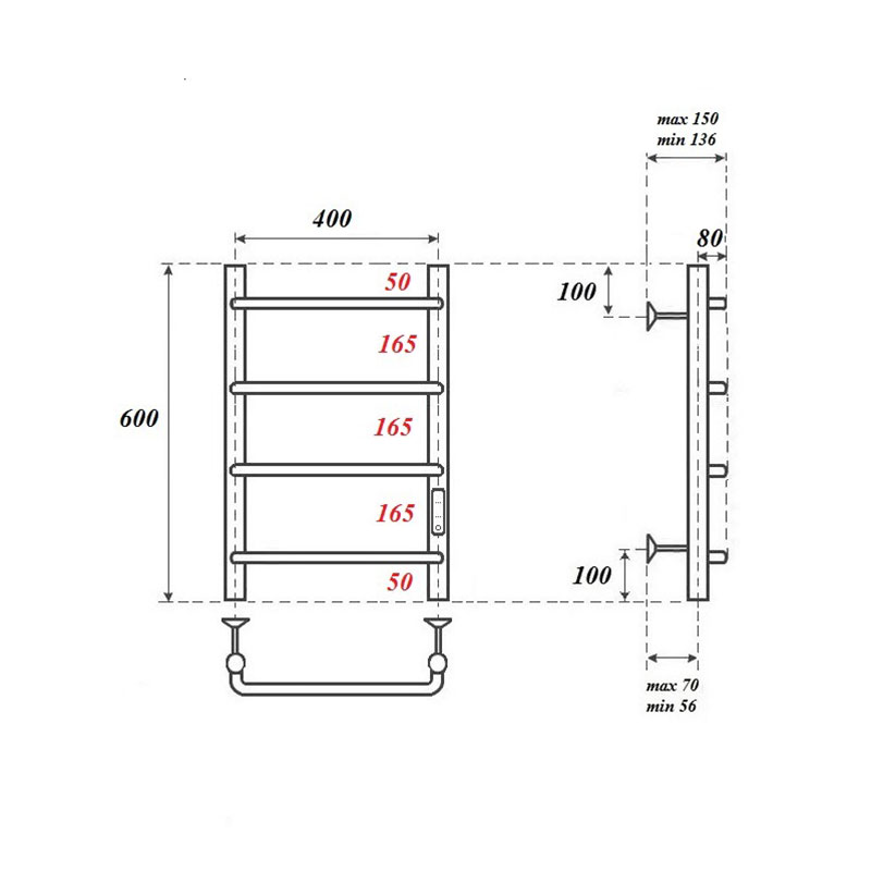 Полотенцесушитель электрический Point Ника PN08846B 40x60, черный