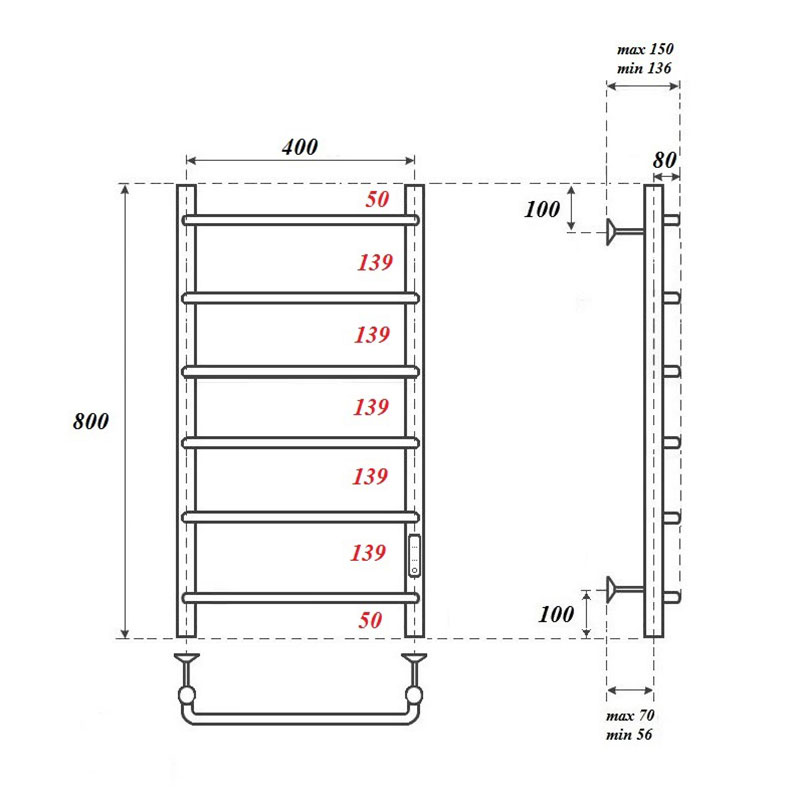 Полотенцесушитель электрический Point Ника PN08848B 40х80, черный