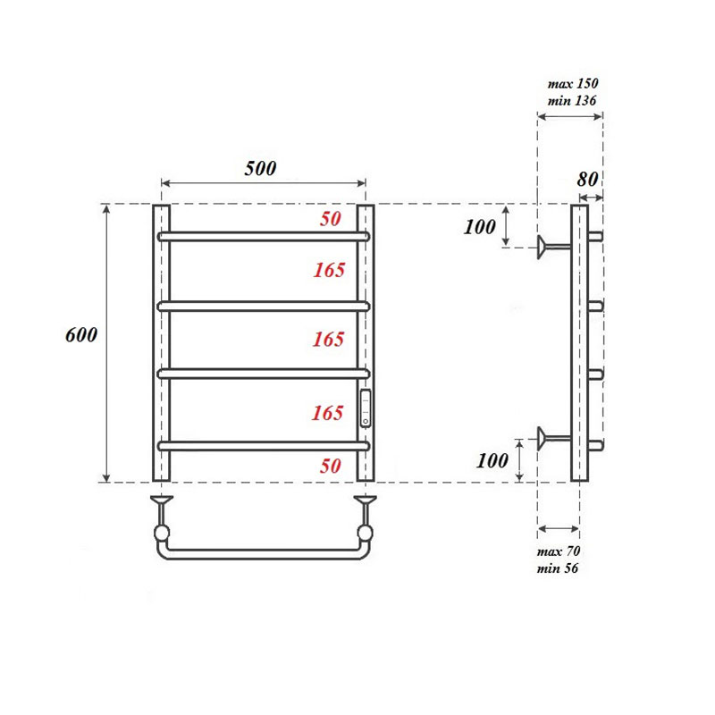 Полотенцесушитель электрический Point Ника PN08856 50х60, хром