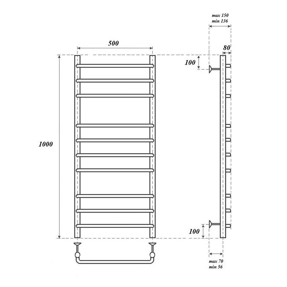 Полотенцесушитель электрический Point Нептун PN09150E 50x100